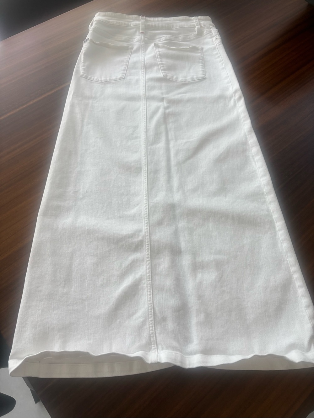 Alice + Olivia White Denim Maxi Skirt with Back Pocket Detail
